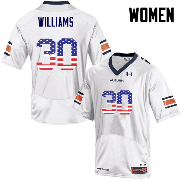Women #30 Tre Williams Auburn Tigers USA Flag Fashion College Football Jerseys-White - Click Image to Close